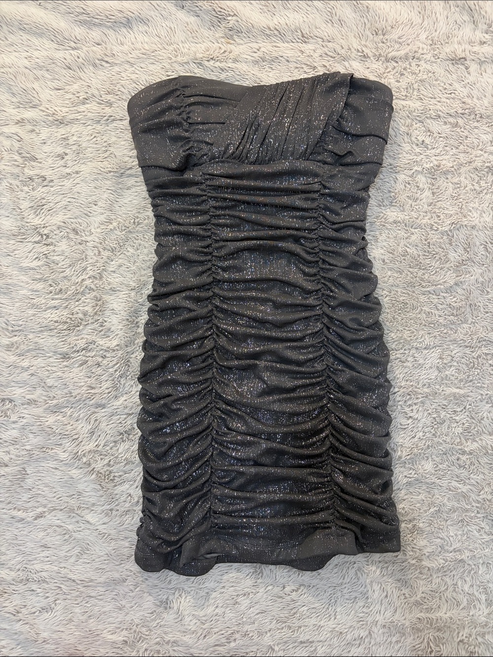 A. Byer Black Strapless Ruched Glitter Bodycon Dress